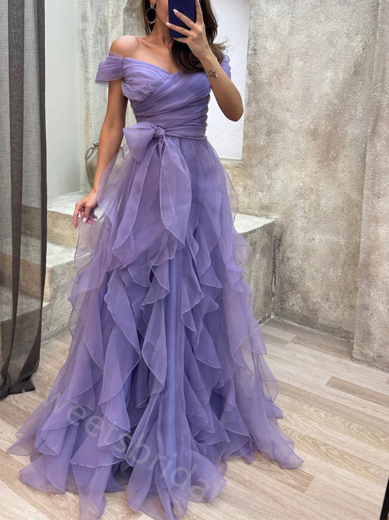 Sexy Off shoulder Sleeveless Pleats  A-line Floor length Prom Dress,SWS2151