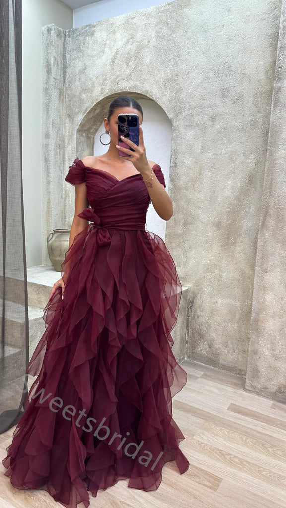 Sexy Off shoulder Sleeveless Pleats  A-line Floor length Prom Dress,SWS2151