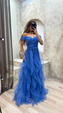 Sexy Off shoulder Sleeveless Pleats  A-line Floor length Prom Dress,SWS2151