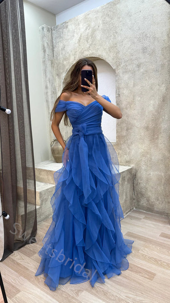 Sexy Off shoulder Sleeveless Pleats  A-line Floor length Prom Dress,SWS2151