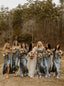 Grey Spaghetti Straps Side Slit Sheath Long Bridesmaid Dresses, SWE1459