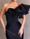 Elegant One shoulder Ruffle Mermaid Long Prom Dress,SWS2056