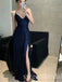 Sparkly V-neck Sleeveless Side Slit A-line Long Prom Dress,SWS2437