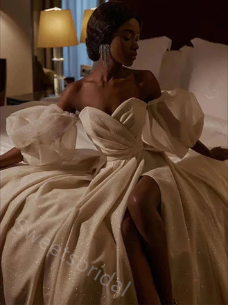 Sexy Off shoulder Sleeveless Side Slit  A-line Floor length Prom Dress,SWS2150