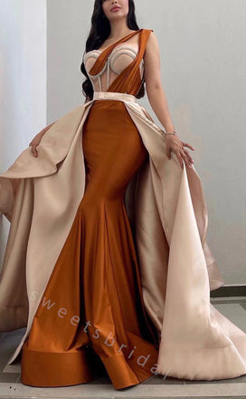 Elegant One Shoulder Sleeveless Mermaid Long Prom Dress,SWS2098