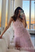 Pink Halter Sleeveless Side Slit A-line Long Prom Dress,SWS2475