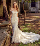 Sparkly V-neck Sleeveless Mermaid Lace applique Wedding Dresses,DB0337