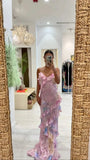 Colorful V-neck Sleeveless Ruffle Mermaid Floor Length  Prom Dress,SWS2220