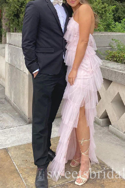 Pink Halter Sleeveless Side Slit A-line Long Prom Dress,SWS2475