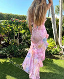 Colorful V-neck Sleeveless Ruffle Mermaid Floor Length  Prom Dress,SWS2220