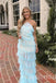 Romantic Halter Sleeveless Side Slit A-line Long Prom Dress,SWS2442