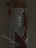Sexy Off Shoulder Sleeveless Side Slit Mermaid  Long Prom Dress,SWS2144