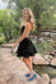 Black Halter Sleeveless A-line Short Mini Homecoming Dress, BTW351