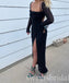 Black Halter Long Sleeves Side Slit Mermaid Long Prom Dress,SWS2440