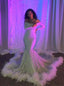 Sexy Off Shoulder Long Sleeves Feathered Mermaid  Long Prom Dress,SWS2147