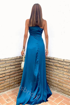 Sexy One Shoulder Pleats Side Slit Mermaid  Long Prom Dress,SWS2146