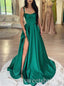 Emerald Sleeveless Side Slit A-line Long Prom Dress,SWS2497