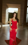 Red Simple Sleeveless Mermaid Floor Length Prom Dress,SWS2194