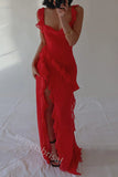 Res Sexy Sleeveless Side Slit Ruffle Sheath Floor Length Prom Dress,SWS2190