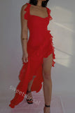 Res Sexy Sleeveless Side Slit Ruffle Sheath Floor Length Prom Dress,SWS2190