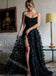 Black Sexy Sleeveless Side Slit A-line Floor Length Prom Dress,SWS2189