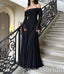 Black Ruffles Long Sleeves Off Shoulder A-line Long Prom Dress,SWS2474