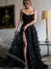 Black Sexy Sleeveless Side Slit A-line Floor Length Prom Dress,SWS2189