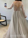 Grey Elegant V-neck Long Sleeves A-line Long Prom Dress,SWS2499