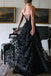Black Sexy Sleeveless Side Slit A-line Floor Length Prom Dress,SWS2189