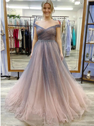 Sexy Off Shoulder Sleeveless A-line Floor length Prom Dress,SWS2148