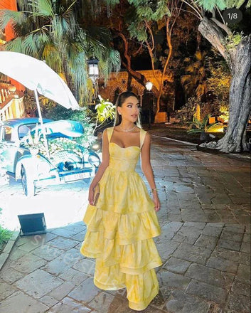 Yellow Sweetheart Sleeveless Ruffle Floor Length Prom Dress,SWS2188