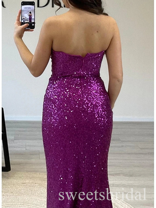 Purple Shiny Sleeveless Side Slit Mermaid Long Prom Dress,SWS2500