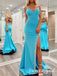 Pool Spaghetti Straps V-neck Side Slit Mermaid Floor Length Prom Dress,SWS2530