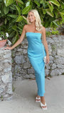 Blue Simple Strapless Sleeveless Sheath Floor Length  Prom Dress,SWS2300