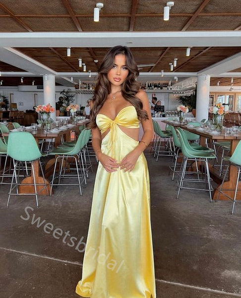 Yellow Sexy Sweetheart Sleeveless A-line Floor Length  Prom Dress,SWS2287