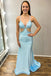 Blue Halter V-neck Sleeveless Mermaid Floor Length Prom Dress,SWS2243