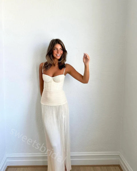 Ivory Spaghetti Straps Side Slit Sheath Floor Length Prom Dress,SWS2310