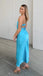 Blue Simple Strapless Sleeveless Sheath Floor Length  Prom Dress,SWS2300