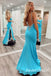 Pool Spaghetti Straps V-neck Side Slit Mermaid Floor Length Prom Dress,SWS2530