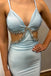 Blue Halter V-neck Sleeveless Mermaid Floor Length Prom Dress,SWS2243