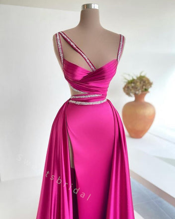 Elegant V-neck Sleeveless Side slit Sheath Long Prom Dress,SWS2047