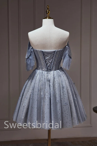 Elegant Off shoulder Sleeveless A-line Short Mini Homecoming Dress, BTW341