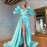 Elegant Long Sleeves Side Slit Mermaid Long Prom Dress,SWS2090
