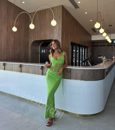 Green Jewel Sleeveless Sheath Floor Length Prom Dress,SWS2250