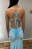 Blue Halter V-neck Sleeveless Mermaid Floor Length Prom Dress,SWS2243