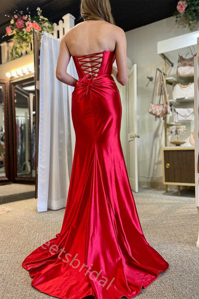 Sexy Strapless Sleeveless Side Slit Mermaid Long Prom Dress,SWS2123