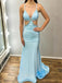 Blue Halter V-neck Sleeveless Mermaid Floor Length Prom Dress,SWS2243