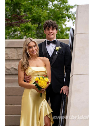 Sexy Strapless Sleeveless Ruffles Side Slit Mermaid Floor Length Prom Dress,SWS2573