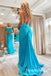 Pool Spaghetti Straps V-neck Side Slit Mermaid Floor Length Prom Dress,SWS2530