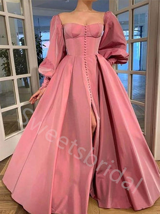 Elegant Square Long sleeves Side slit A-line Long Prom Dress,SW1995